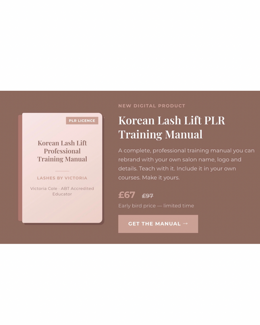 Korean Lash Lift PLR Training Manual | Brandable Professional Training Resource for Beauty Educators